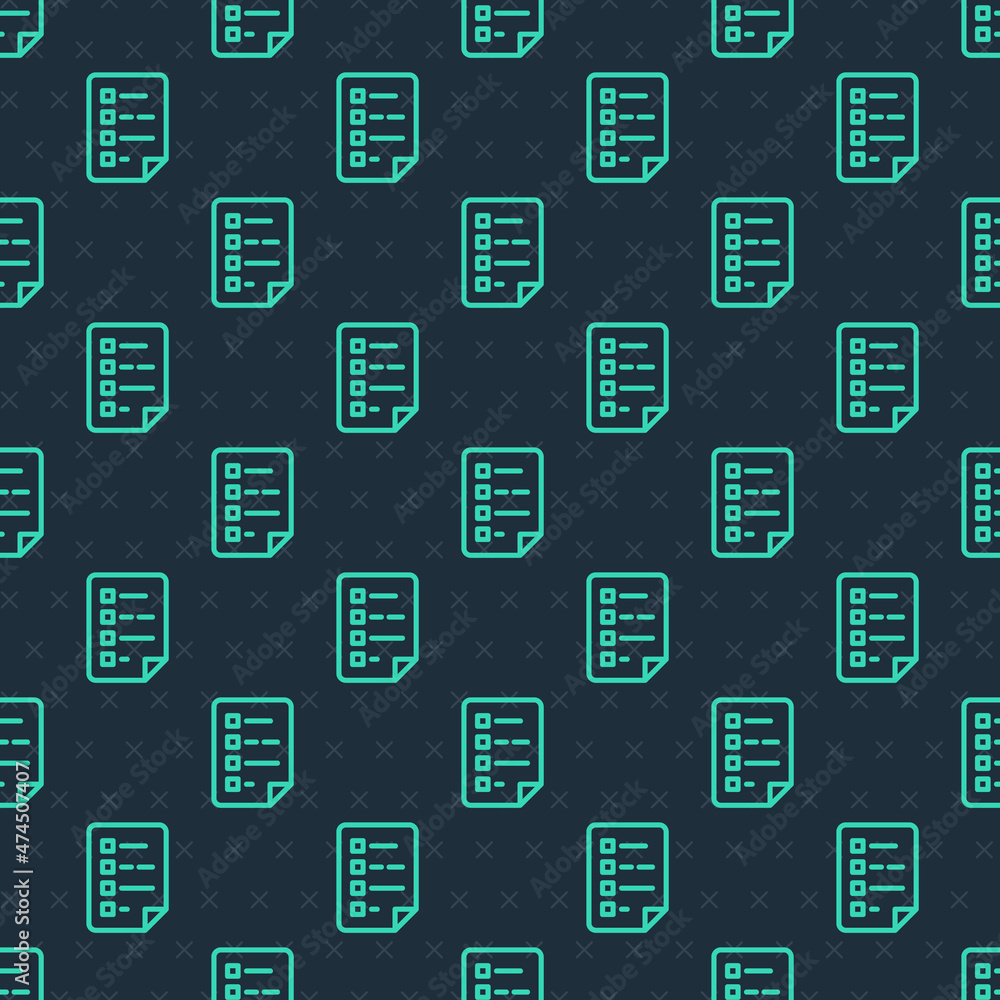 Green line Clipboard with checklist icon isolated seamless pattern on blue background. Control list symbol. Survey poll or questionnaire feedback form. Vector Green line Clipboard with checklist icon isolated seamless pattern on blue background. Control list symbol. Survey poll or questionnaire feedback form. Vector
