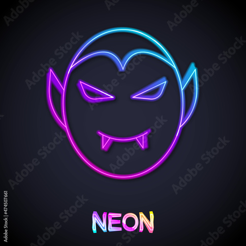 Glowing neon line Vampire icon isolated on black background. Happy Halloween party. Vector © Iryna