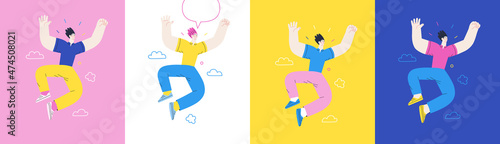 Happiness - happy people jumping in the air cheerfully