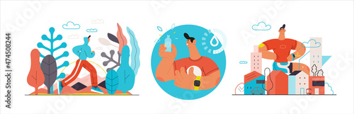 Runners - a set of illustrations of running and exercising outside people