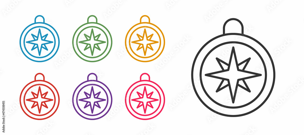 Set line Compass icon isolated on white background. Windrose navigation symbol. Wind rose sign. Set icons colorful. Vector