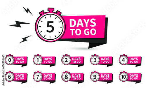 Countdown left days banner. count time sale. Nine, eight, seven, six, five, four, three, two, one, zero days left. Vector illustration