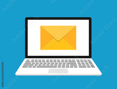 Laptop with envelope. Document on screen,email icon
