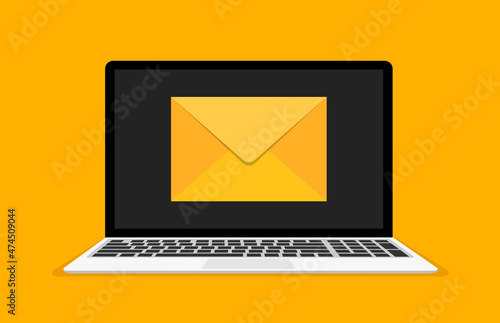 Laptop with envelope. Document on screen,email icon
