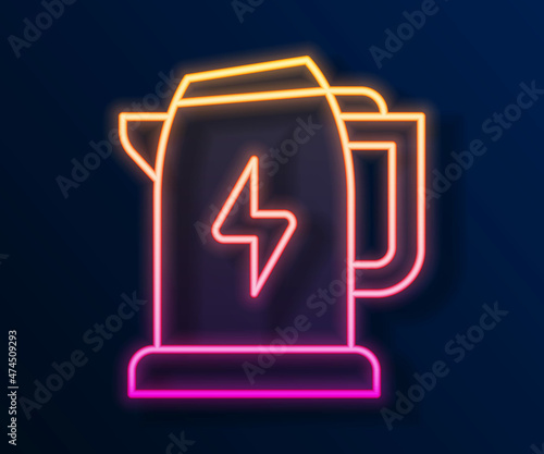 Glowing neon line Electric kettle icon isolated on black background. Teapot icon. Vector