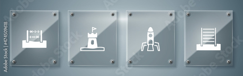 Set Swedish wall, Rocket ship, Sand tower and Abacus. Square glass panels. Vector