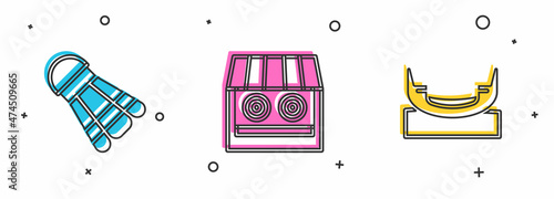 Set Badminton shuttlecock, Shooting gallery and Boat swing icon. Vector