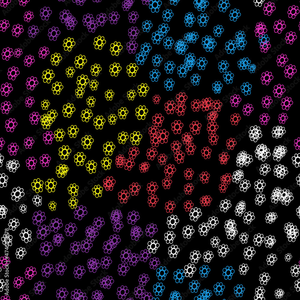 Seamless botanical pattern of their small multicolored flowers. Hand-drawn fashionable stylish ornament. Design of template, background, wallpaper, fabric, textiles, packaging. Seamless botanical pattern of their small multicolored flowers. Hand-drawn fashionable stylish ornament. Design of template, background, wallpaper, fabric, textiles, packaging.
