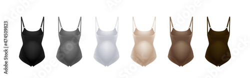 corrective lingerie for pregnant belly lift 3d realistic big vector illustration set. Pregnant belly in supportive underwear bodysuit Maternity help body care Preventing stretches and scars Tummy baby