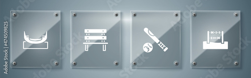 Set Abacus, Baseball bat with ball, Bench and Boat swing. Square glass panels. Vector