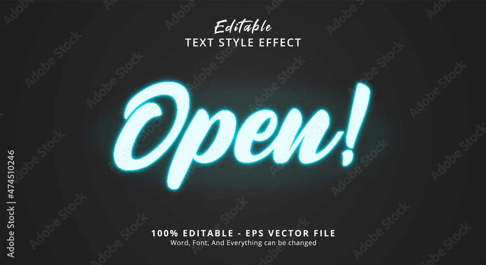 Open with neon style Editable Text Effect