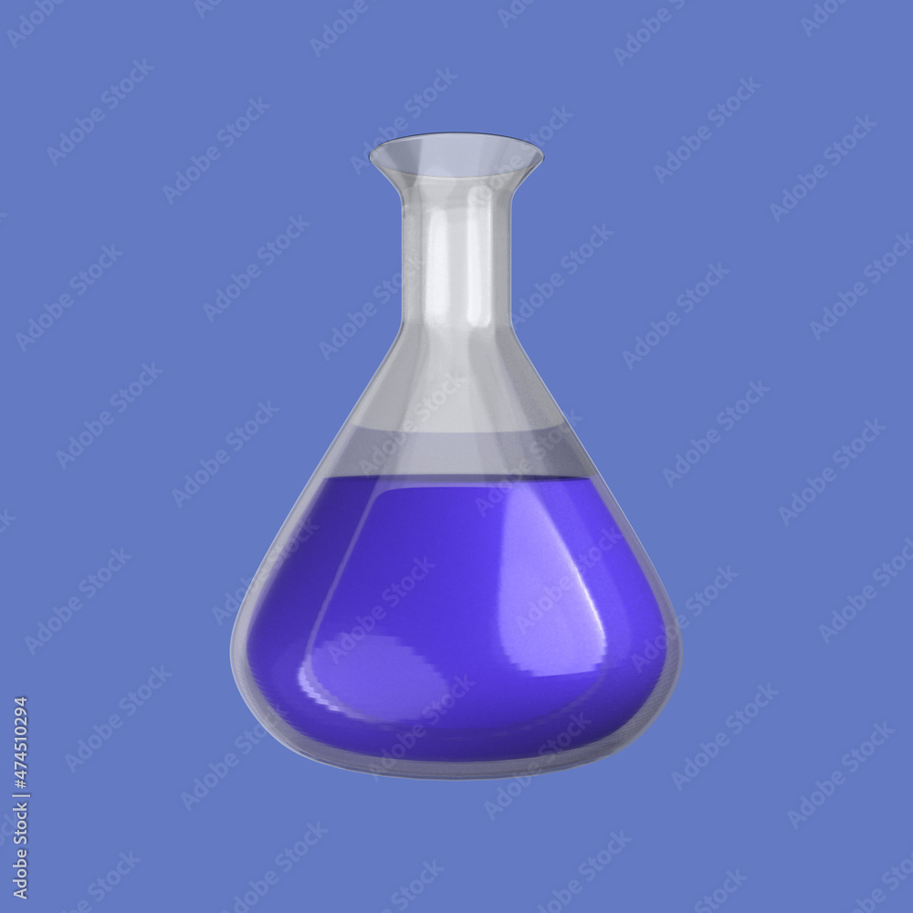 3d cartoon potion bottle blue isolated on blue background, hpotion bottle blue. 3d rendering illustration 3d cartoon potion bottle blue isolated on blue background, hpotion bottle blue. 3d rendering illustration