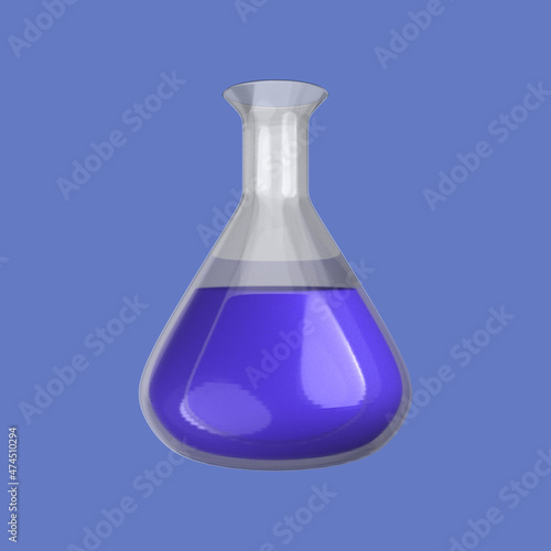 3d cartoon potion bottle blue isolated on blue background, hpotion bottle blue. 3d rendering illustration