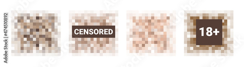 Censored pixel bar set. Nudity skin or sensitive text adult content cover. Censored picture vector illustration.