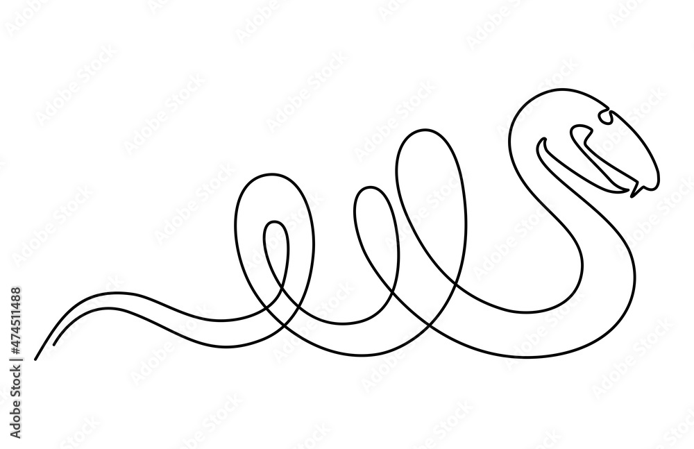 Obraz premium Crawling snake. Continuous line drawing illustration.