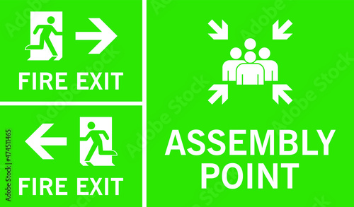 Assembly point and emergency exit signs