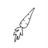 Carrot doodle icon. A black outline of a vegetable isolated on a white background. A simple carrot image for labels, advertising, the Internet.