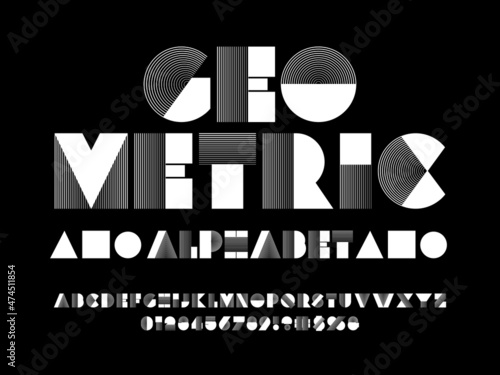 Vector of modern abstract alphabet design uppercase, numbers and symbols
