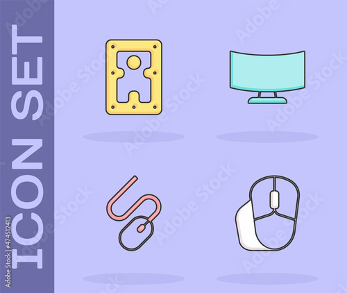 Set Computer mouse, Hard disk drive HDD, and monitor screen icon. Vector
