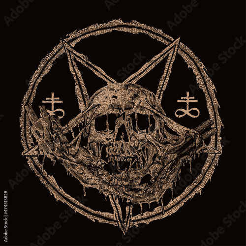 hand drawn skull death metal illustration. t-shirt design