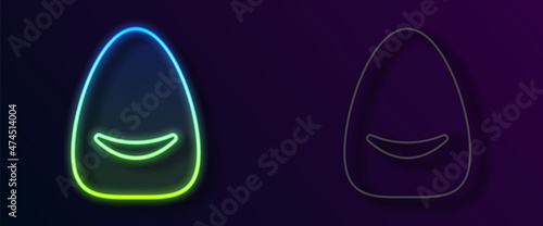 Glowing neon line Pouf icon isolated on black background. Soft chair. Bag for the seat. Comfortable furniture armchair. Vector