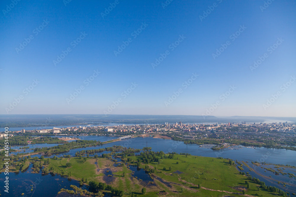City of Samara aerial photo made my paraglider pilot. SaAerial shot of the city of Samara and the Samara river. Samara, Russia.mara, Russia.