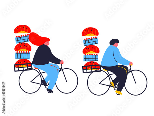 Sushi with cartoon people. Sushi and rolls logo for products, seafood shops, packaging and advertising. Vector flat illustration. Abstract flat stickers, emblems and labels for asian cuisine. 
