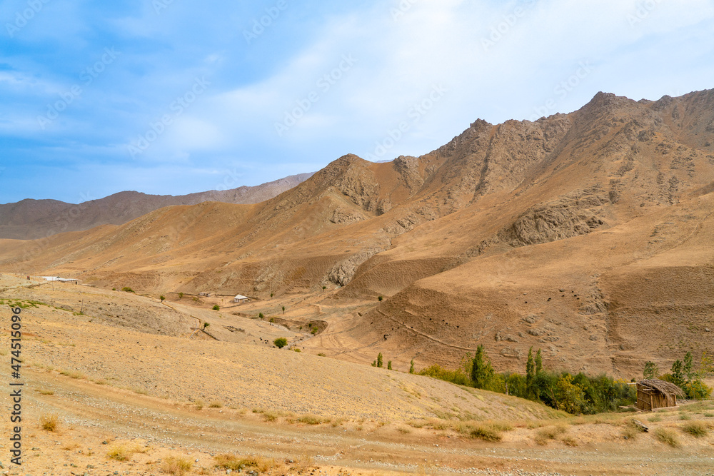 Uzbekistan, landscape and villages while hiking in the Nuratau mountains.