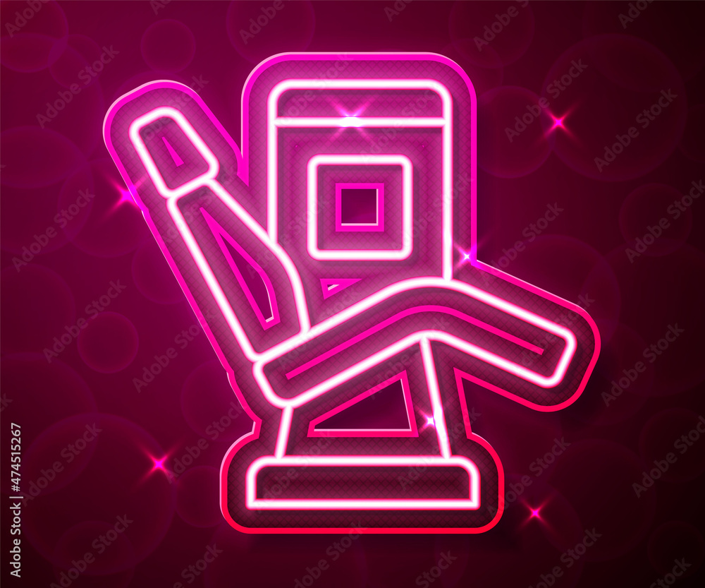 Glowing neon line Medical dental chair icon isolated on red background. Dentist chair. Vector Glowing neon line Medical dental chair icon isolated on red background. Dentist chair. Vector