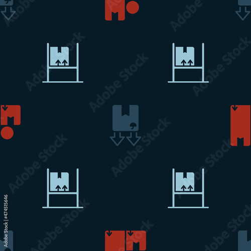 Set Carton cardboard box, Cardboard with traffic symbol and Warehouse interior boxes on seamless pattern. Vector