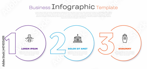 Set line Grave with coffin, Old crypt and Funeral urn. Business infographic template. Vector