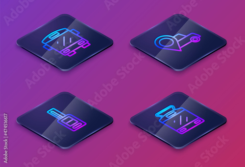 Wallpaper Mural Set Isometric line Bus, Car key with remote, Location taxi and Tram and railway. Blue square button. Vector Torontodigital.ca
