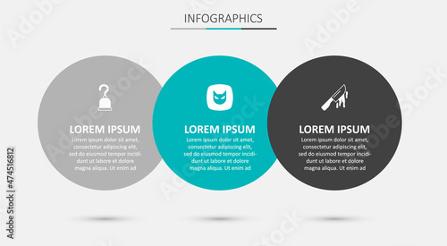 Set Black cat, Pirate hook and Bloody knife. Business infographic template. Vector