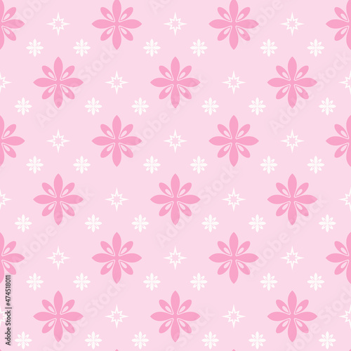 Beautiful background pattern with decorative flowers on light pink background. Vector illustration for your design projects, seamless pattern, wallpaper textures with flat design.