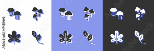 Set Leaf, Mushroom, Chestnut leaf and icon. Vector