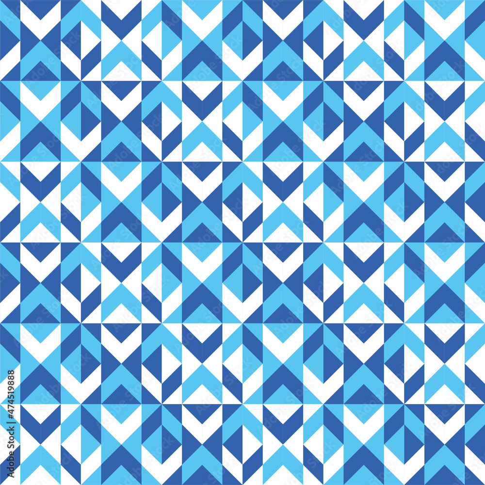 Geometric mosaic background with quilt motif in monochrome blue. Tile swatch. Ornament, texture for paper, wallpaper, textile, fabric, home decor Geometric mosaic background with quilt motif in monochrome blue. Tile swatch. Ornament, texture for paper, wallpaper, textile, fabric, home decor