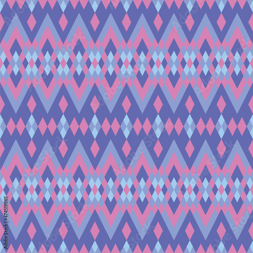 Abstract geometric mosaic background with violet rhombus. Harlequin ornament. Seamless pattern, texture for wallpaper, paper, textile, fabric