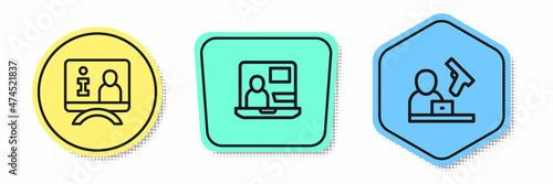 Set line Television report, World news and Crime. Colored shapes. Vector