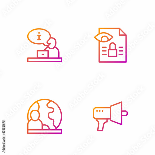 Set line Megaphone, World news, Television report and Journalistic investigation. Gradient color icons. Vector