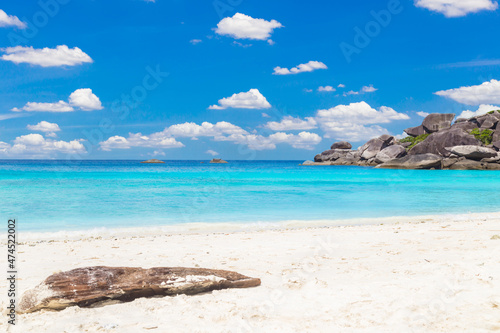 Beautiful sandy beach with wave crashing on sandy shore at Similan Islands Beautiful tropical sea Similan island