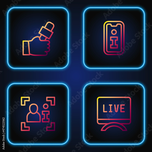 Set line Live report, Television, Journalist news and Information. Gradient color icons. Vector