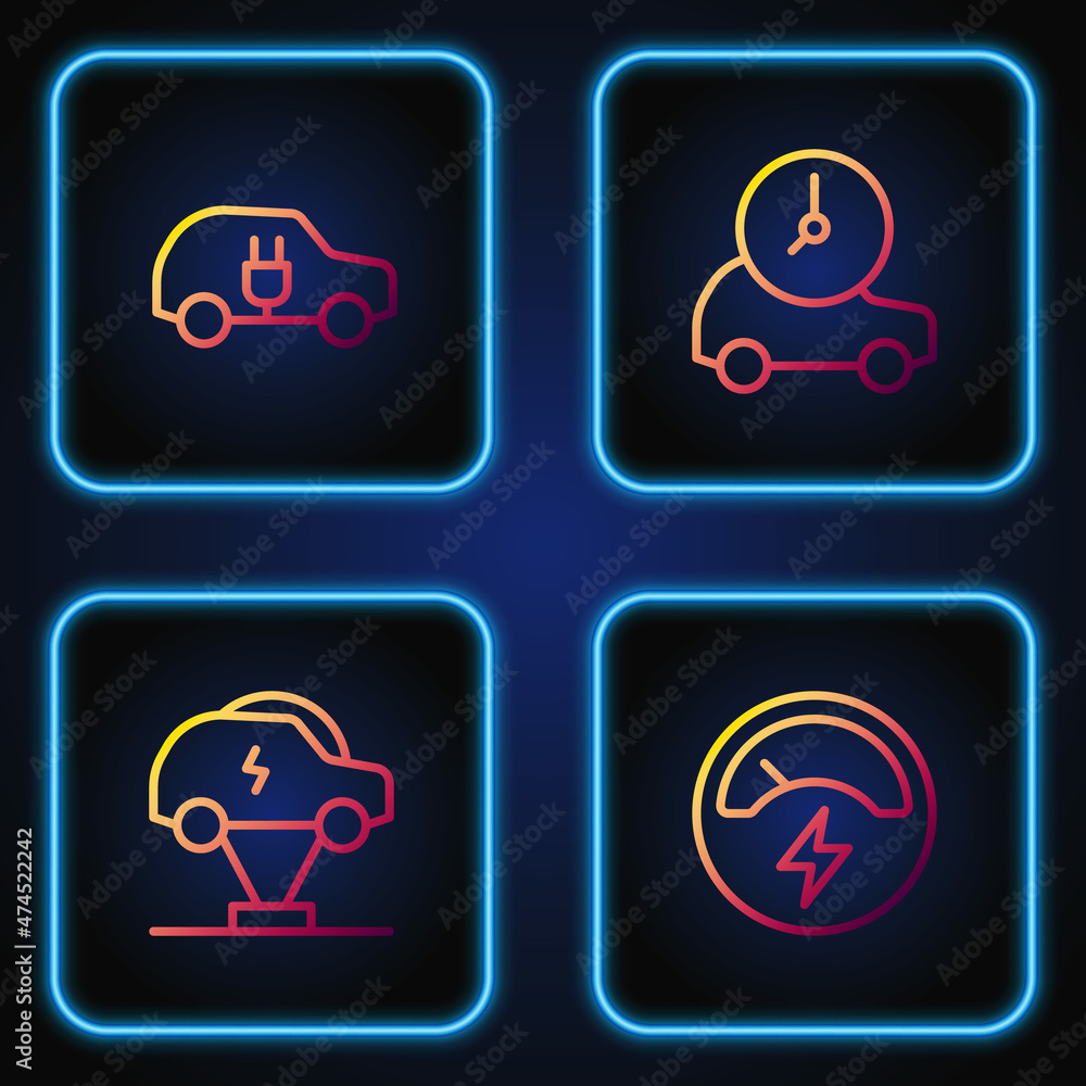 Set line Voltmeter, Electric car, and . Gradient color icons. Vector Set line Voltmeter, Electric car, and . Gradient color icons. Vector