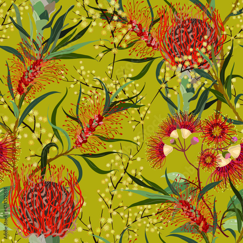 Australian flowers seamless pattern.