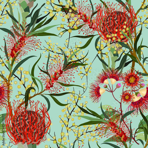 Australian flowers seamless pattern.