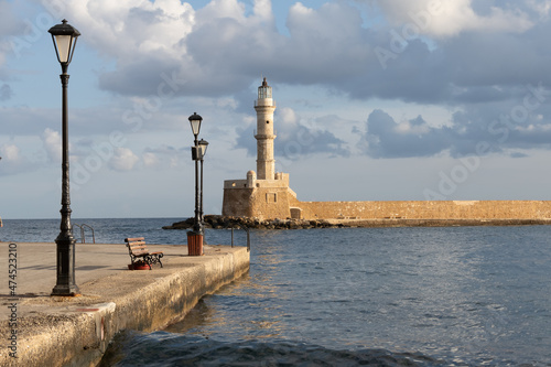 The  lighthouse of the old Venetian harbor of Chania, Crete, Greece. One of the oldest lighthouses in the world photo