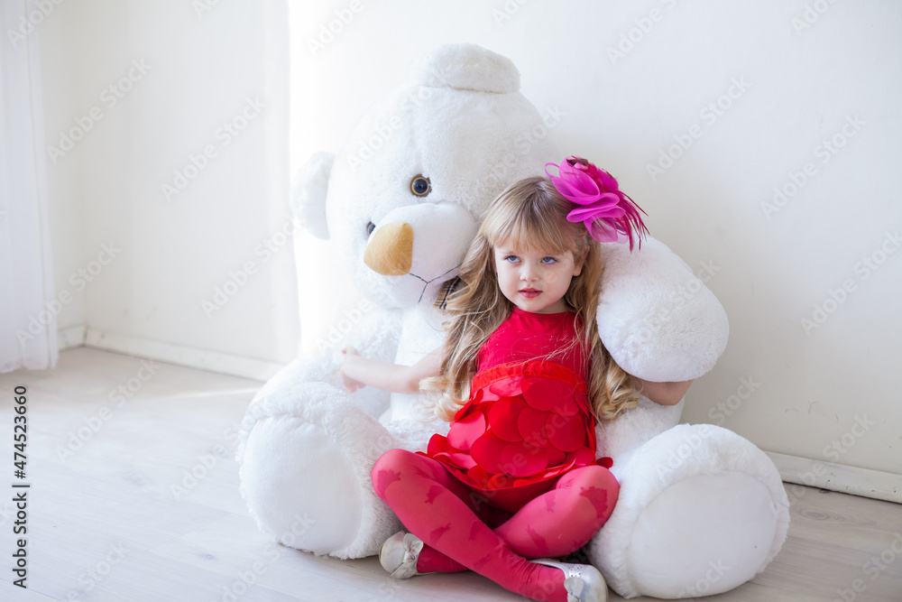 beautiful girl with toy teddy bear on white beautiful girl with toy teddy bear on white