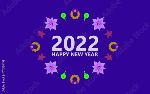 Happy New Year 2022 Merry Christmas Blue background