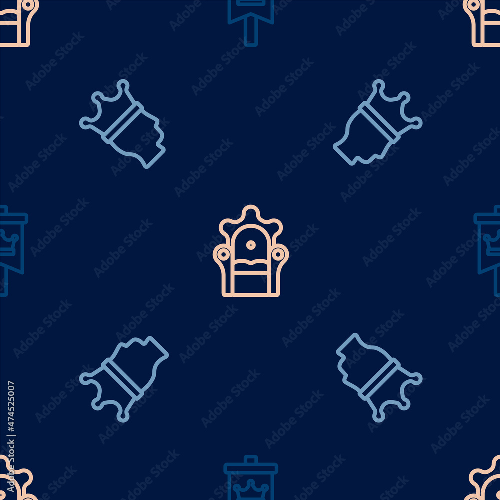 Set line Medieval flag, King crown and throne on seamless pattern. Vector Set line Medieval flag, King crown and throne on seamless pattern. Vector