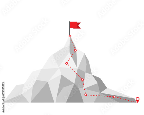 business mountain to success mission. Route to the top. climbing achievement to goal. vector illustration in flat style modern design. isolated on white background.