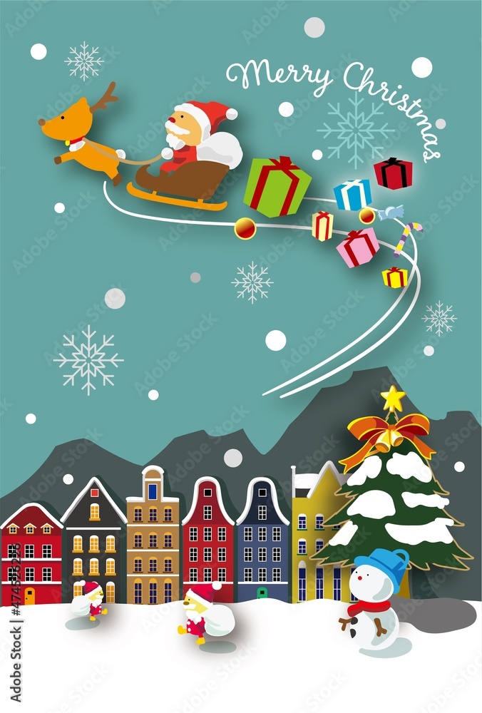 サンタクロースとクリスマスのメッセージカード（はがきサイズ）